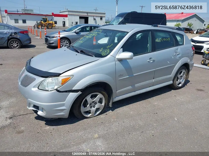 2006 Pontiac Vibe VIN: 5Y2SL65876Z436818 Lot: 12650049X