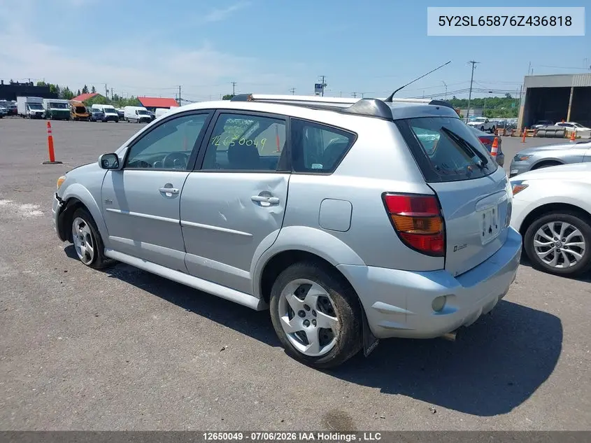 2006 Pontiac Vibe VIN: 5Y2SL65876Z436818 Lot: 12650049X