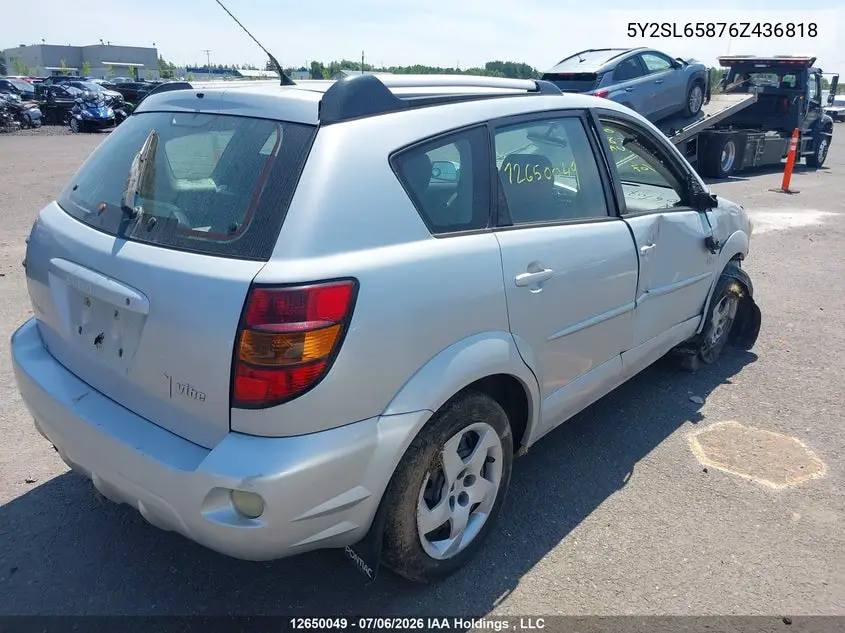 2006 Pontiac Vibe VIN: 5Y2SL65876Z436818 Lot: 12650049X