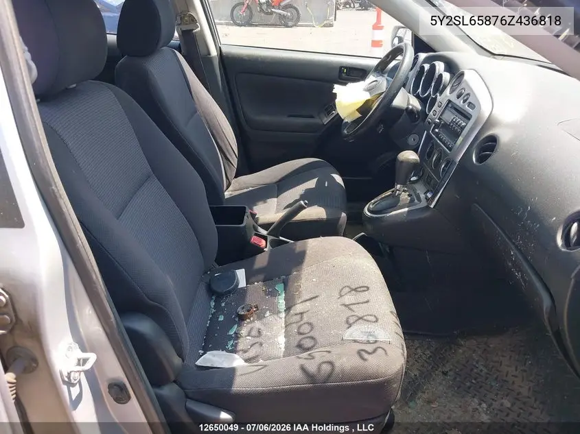2006 Pontiac Vibe VIN: 5Y2SL65876Z436818 Lot: 12650049X