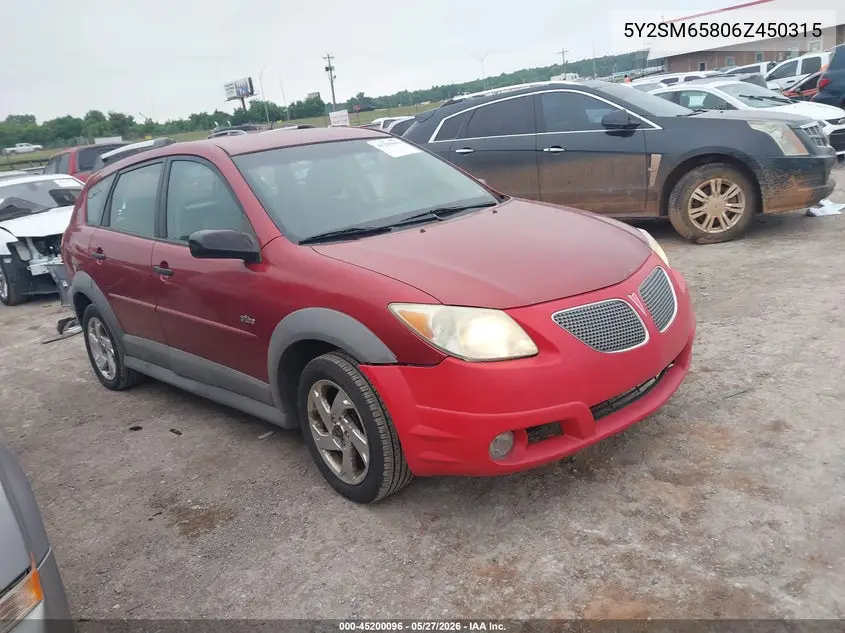 2006 Pontiac Vibe VIN: 5Y2SM65806Z450315 Lot: 45200096