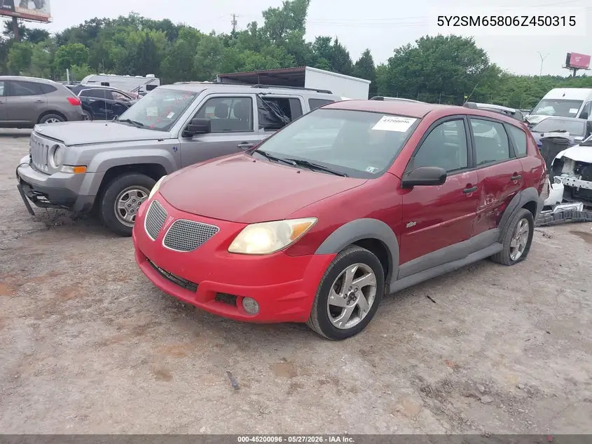 2006 Pontiac Vibe VIN: 5Y2SM65806Z450315 Lot: 45200096