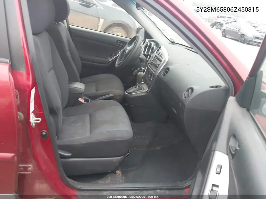2006 Pontiac Vibe VIN: 5Y2SM65806Z450315 Lot: 45200096