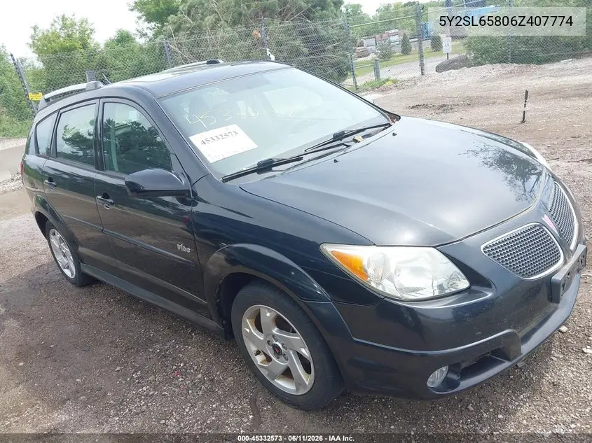 2006 Pontiac Vibe VIN: 5Y2SL65806Z407774 Lot: 45332573