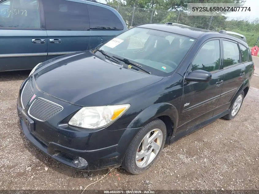 2006 Pontiac Vibe VIN: 5Y2SL65806Z407774 Lot: 45332573