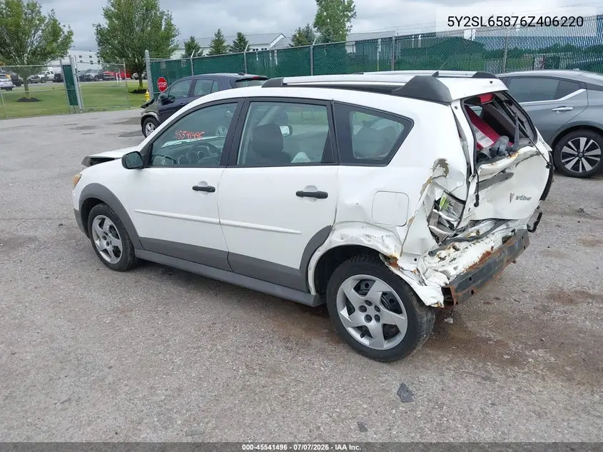 2006 Pontiac Vibe VIN: 5Y2SL65876Z406220 Lot: 45541496