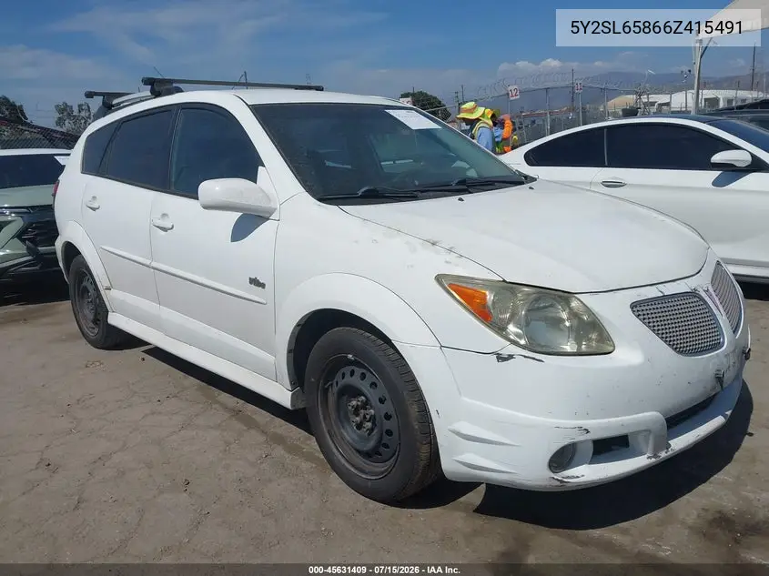 2006 Pontiac Vibe VIN: 5Y2SL65866Z415491 Lot: 45631409