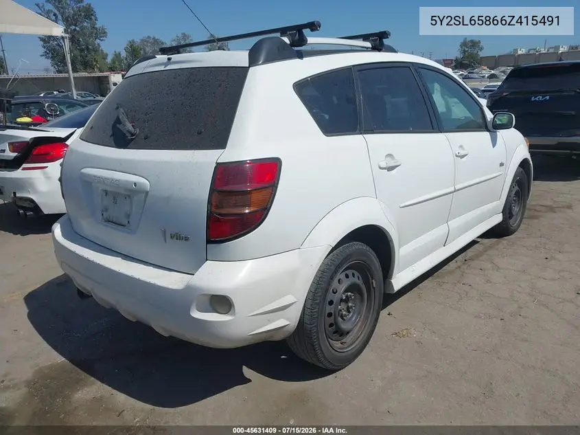 2006 Pontiac Vibe VIN: 5Y2SL65866Z415491 Lot: 45631409