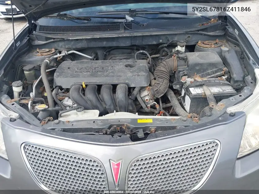 2006 Pontiac Vibe VIN: 5Y2SL67816Z411846 Lot: 45634984
