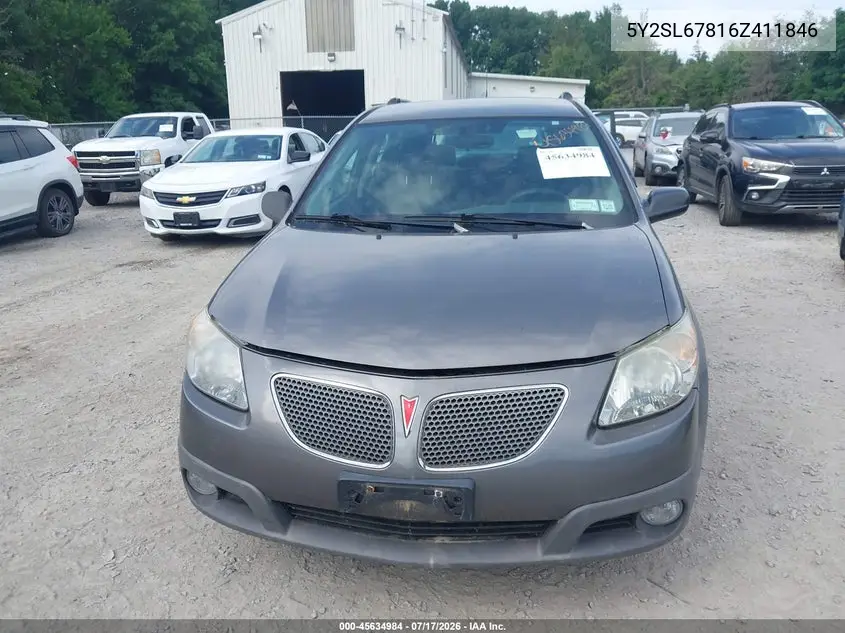2006 Pontiac Vibe VIN: 5Y2SL67816Z411846 Lot: 45634984