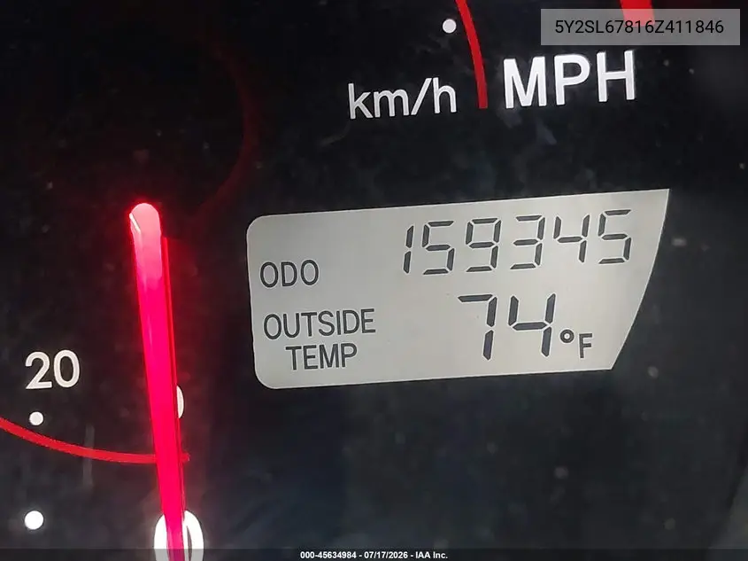 2006 Pontiac Vibe VIN: 5Y2SL67816Z411846 Lot: 45634984