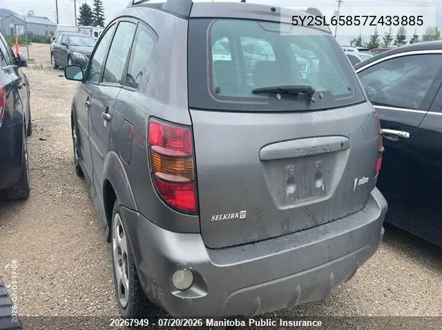 2007 Pontiac Vibe VIN: 5Y2SL65857Z433885 Lot: 20267949