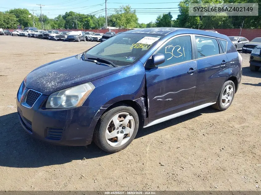 2010 Pontiac Vibe VIN: 5Y2SL6E86AZ402149 Lot: 45285231