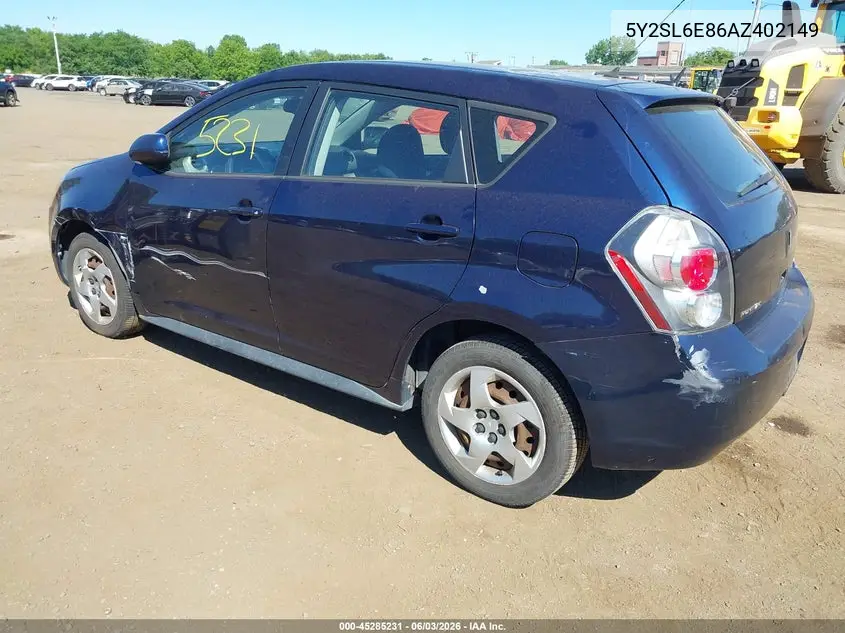 2010 Pontiac Vibe VIN: 5Y2SL6E86AZ402149 Lot: 45285231