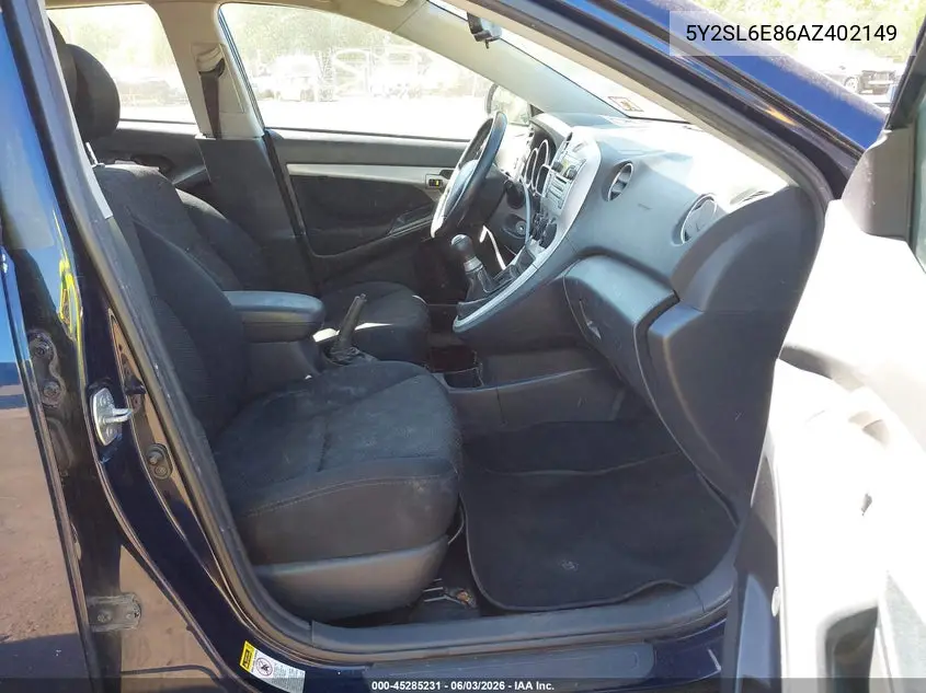 2010 Pontiac Vibe VIN: 5Y2SL6E86AZ402149 Lot: 45285231