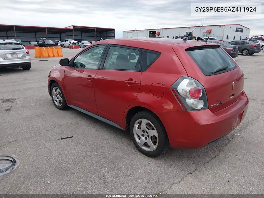 2010 Pontiac Vibe VIN: 5Y2SP6E86AZ411924 Lot: 45406363