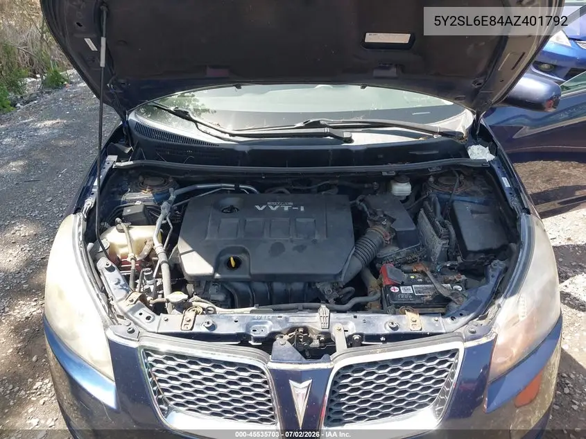 2010 Pontiac Vibe VIN: 5Y2SL6E84AZ401792 Lot: 45535703