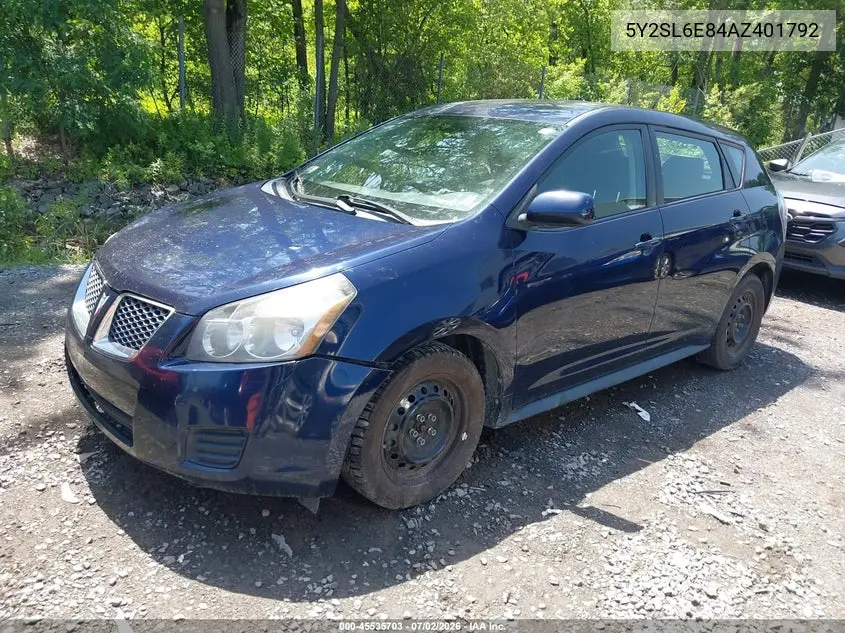 2010 Pontiac Vibe VIN: 5Y2SL6E84AZ401792 Lot: 45535703