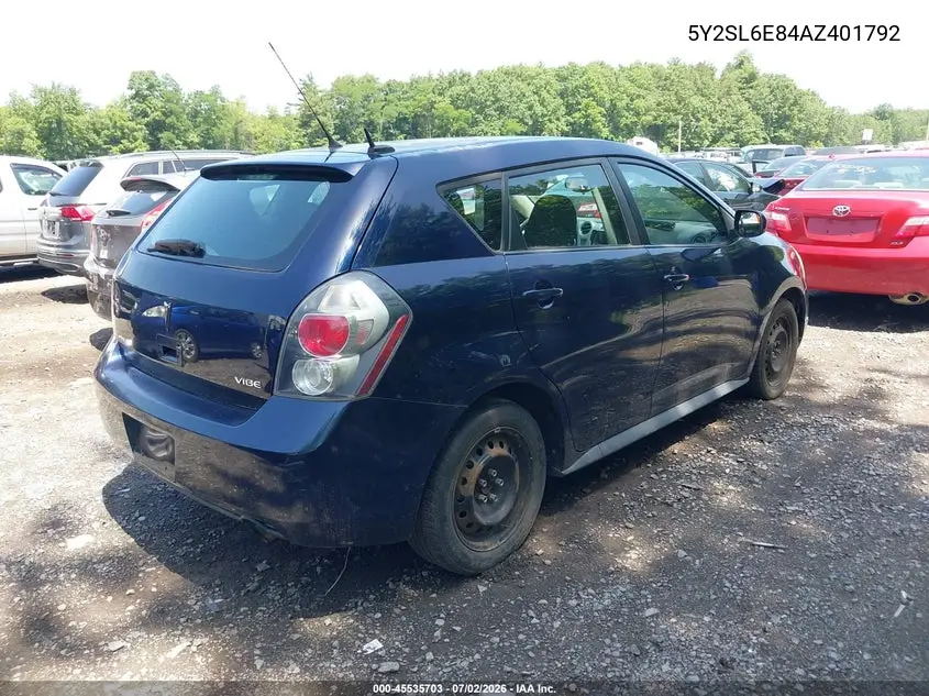 2010 Pontiac Vibe VIN: 5Y2SL6E84AZ401792 Lot: 45535703