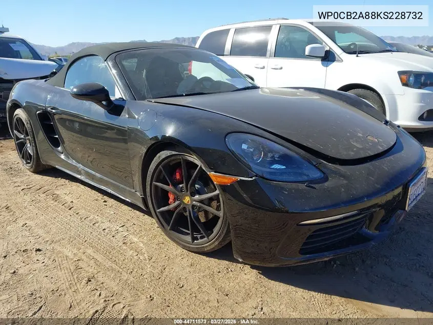 2019 Porsche 718 Boxster S VIN: WP0CB2A88KS228732 Lot: 44711573
