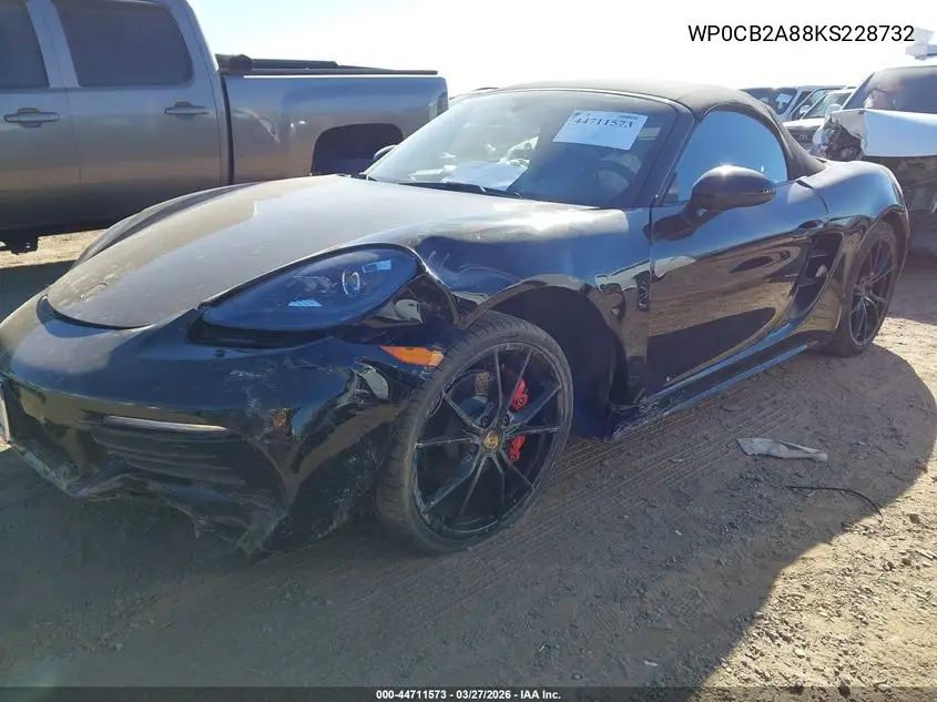 2019 Porsche 718 Boxster S VIN: WP0CB2A88KS228732 Lot: 44711573