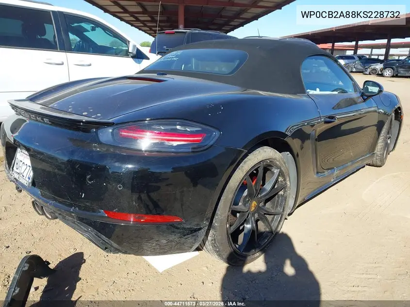 2019 Porsche 718 Boxster S VIN: WP0CB2A88KS228732 Lot: 44711573