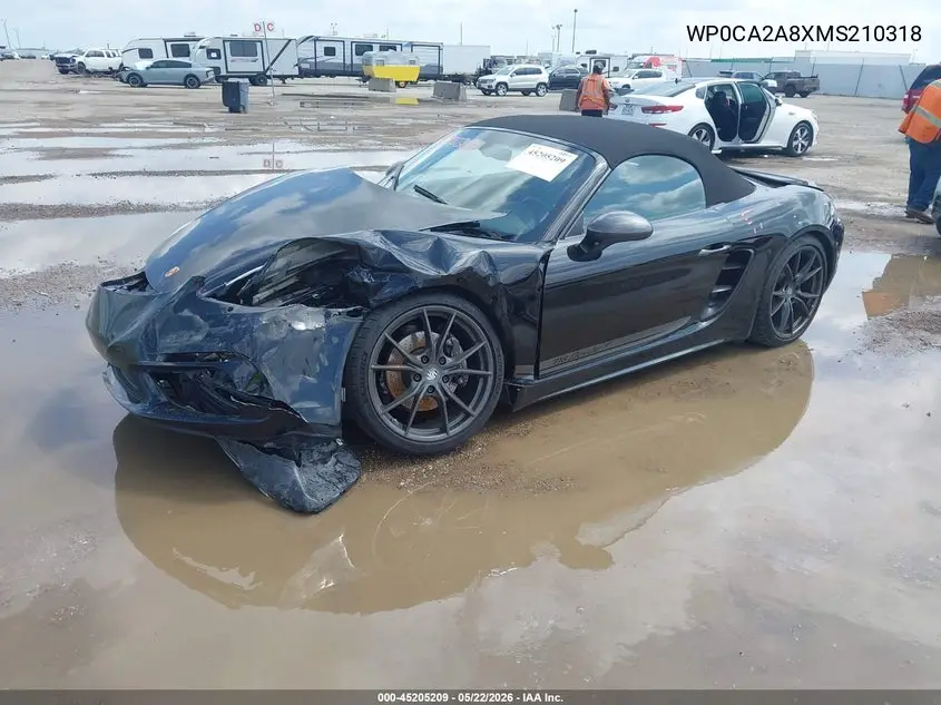 2021 Porsche 718 Boxster T VIN: WP0CA2A8XMS210318 Lot: 45205209