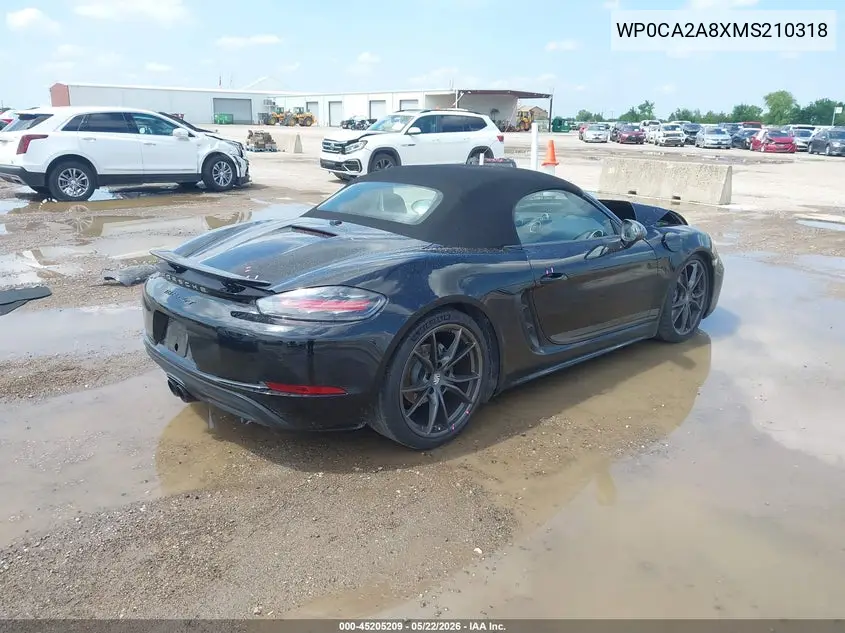 2021 Porsche 718 Boxster T VIN: WP0CA2A8XMS210318 Lot: 45205209