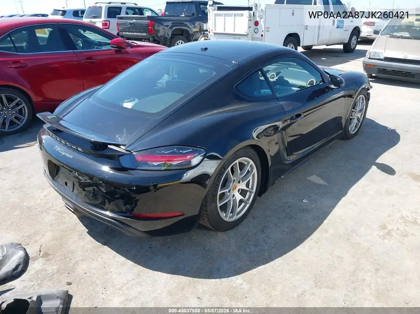 2018 Porsche 718 Cayman VIN: WP0AA2A87JK260421 Lot: 45037550