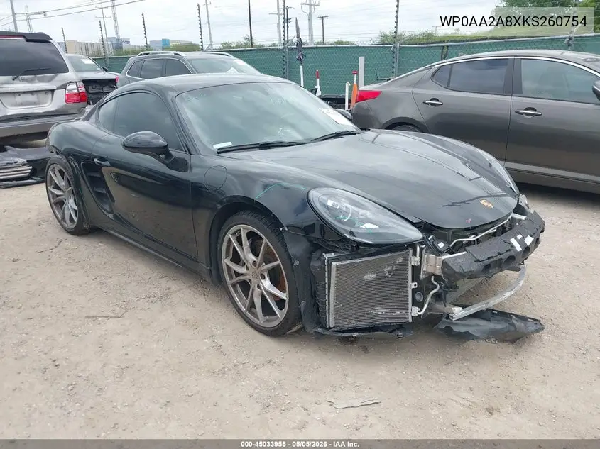 2019 Porsche 718 Cayman VIN: WP0AA2A8XKS260754 Lot: 45033955