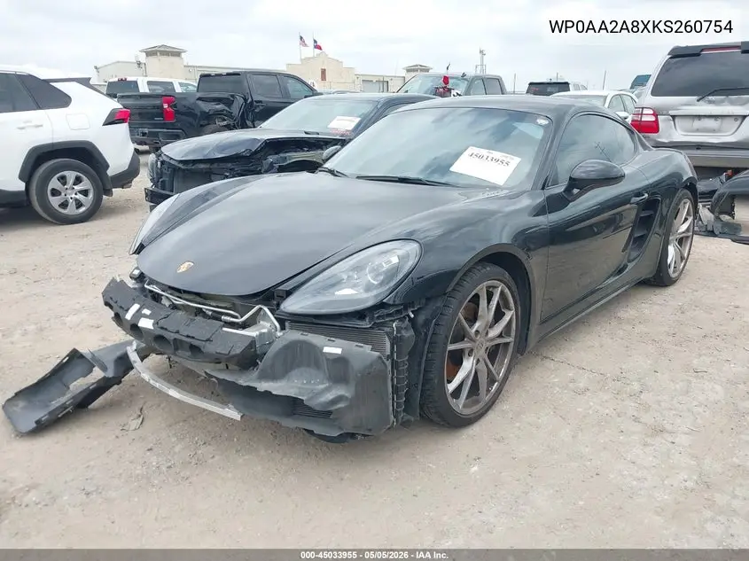 2019 Porsche 718 Cayman VIN: WP0AA2A8XKS260754 Lot: 45033955