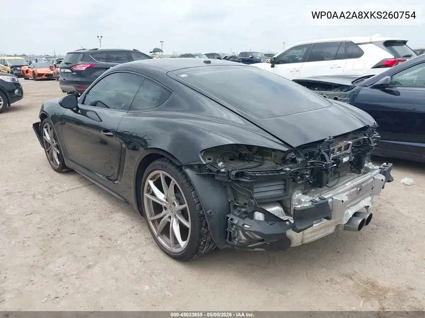2019 Porsche 718 Cayman VIN: WP0AA2A8XKS260754 Lot: 45033955