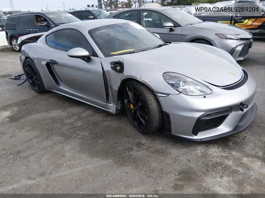 2020 Porsche 718 Cayman Gt4 VIN: WP0AC2A85LS289204 Lot: 44995902