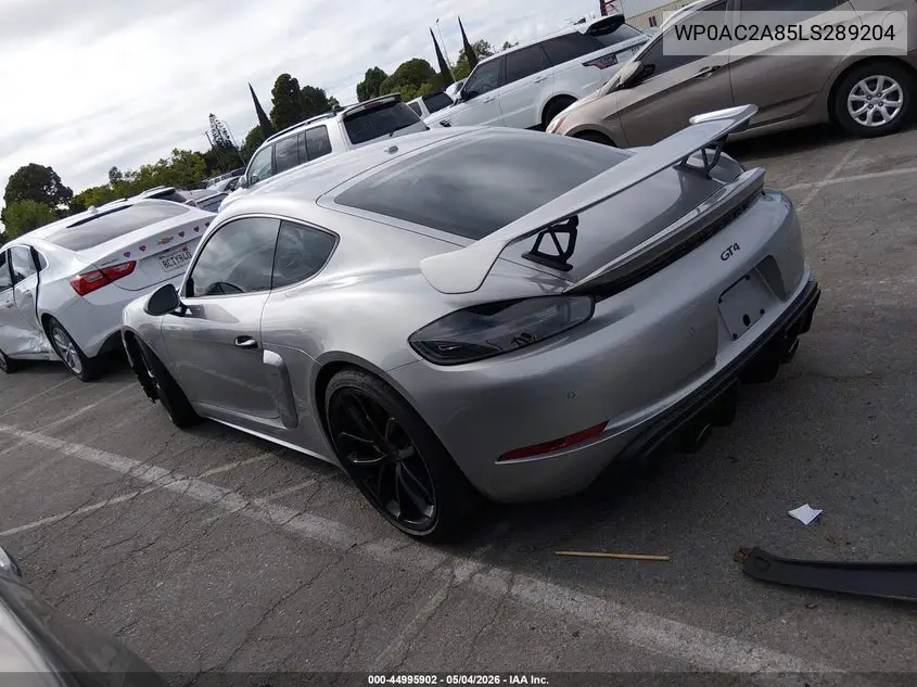 2020 Porsche 718 Cayman Gt4 VIN: WP0AC2A85LS289204 Lot: 44995902