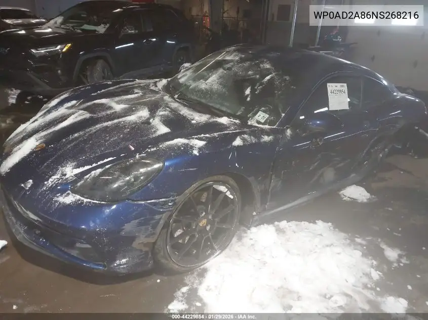 2022 Porsche 718 Cayman Gts 4.0 VIN: WP0AD2A86NS268216 Lot: 44229854
