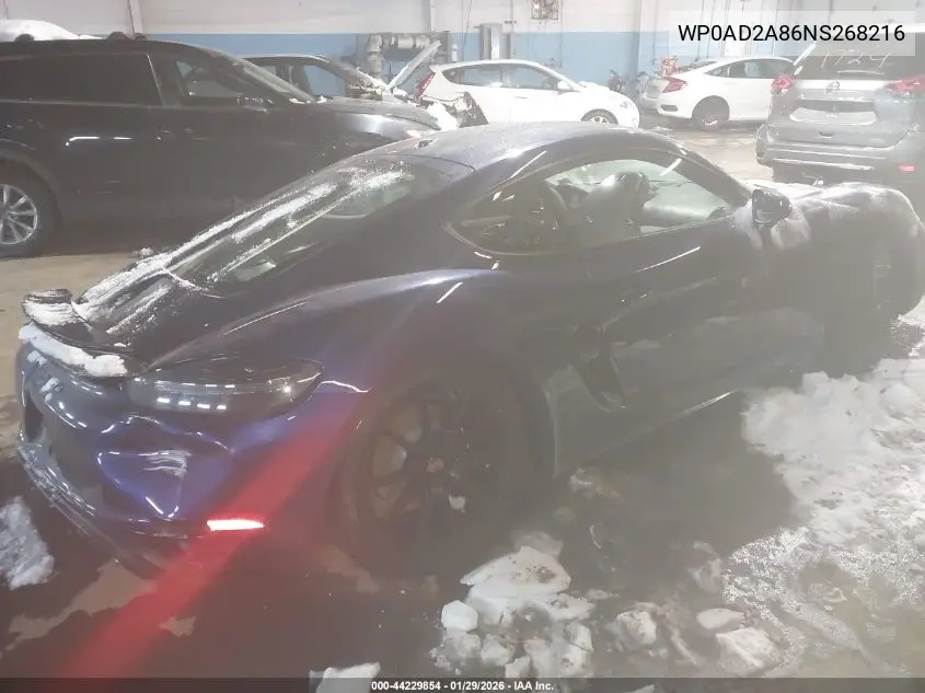 2022 Porsche 718 Cayman Gts 4.0 VIN: WP0AD2A86NS268216 Lot: 44229854
