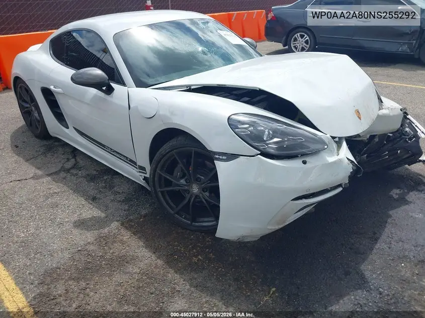 2022 Porsche 718 Cayman T VIN: WP0AA2A80NS255292 Lot: 45027912