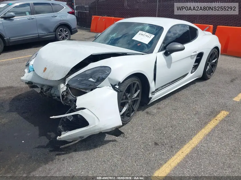 2022 Porsche 718 Cayman T VIN: WP0AA2A80NS255292 Lot: 45027912