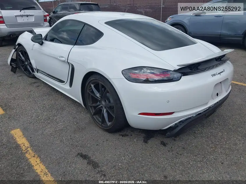 2022 Porsche 718 Cayman T VIN: WP0AA2A80NS255292 Lot: 45027912