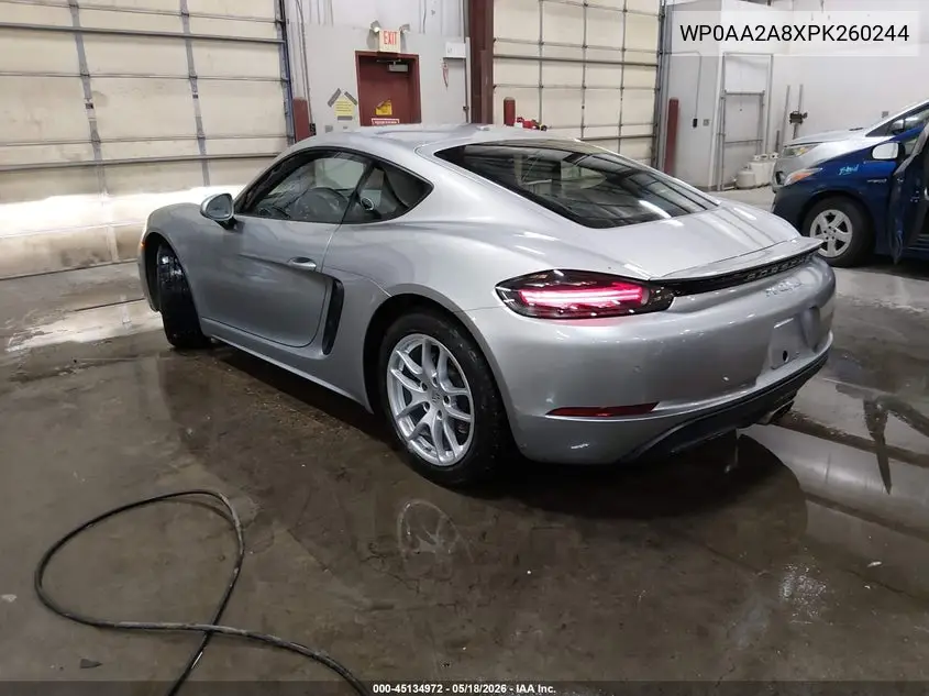 2023 Porsche 718 Cayman T VIN: WP0AA2A8XPK260244 Lot: 45134972