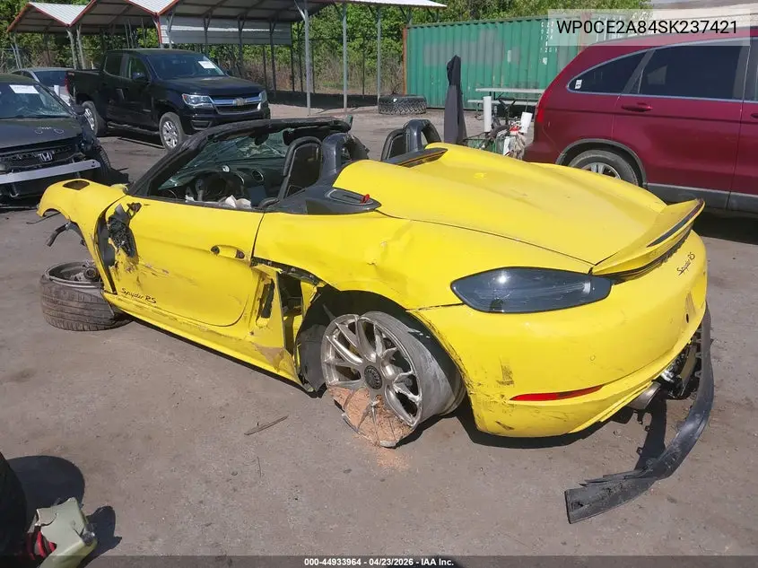 2025 Porsche 718 Spyder Rs VIN: WP0CE2A84SK237421 Lot: 44933964