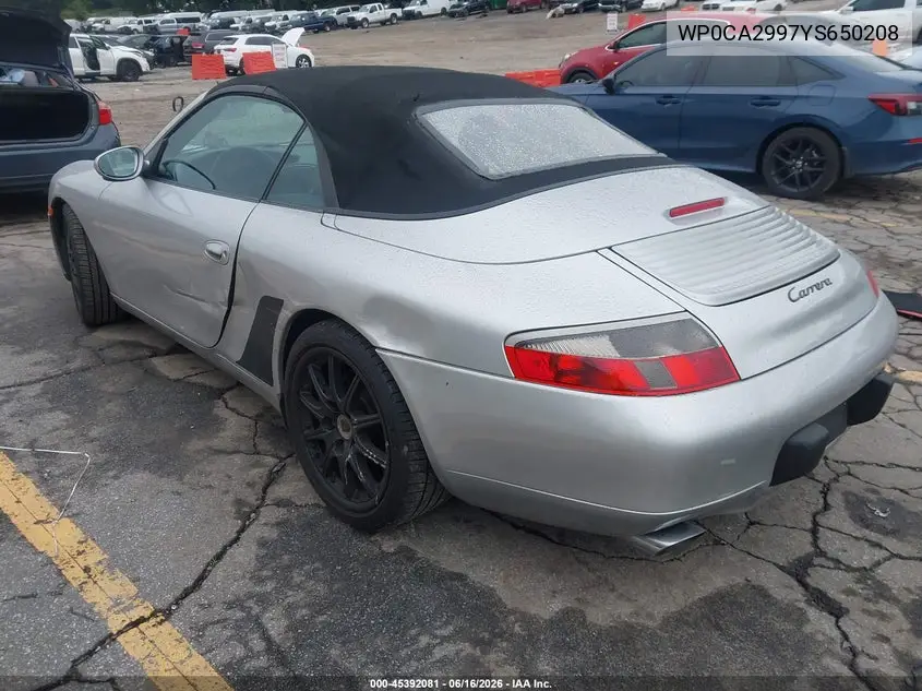 2000 Porsche 911 Carrera/Carrera 4 VIN: WP0CA2997YS650208 Lot: 45392081