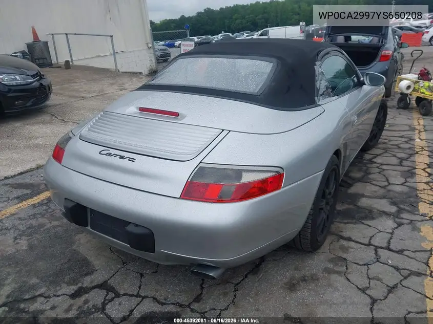 2000 Porsche 911 Carrera/Carrera 4 VIN: WP0CA2997YS650208 Lot: 45392081