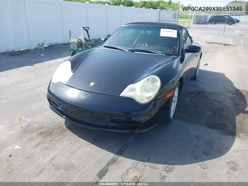 2003 Porsche 911 Carrera/Carrera 4 VIN: WP0CA299X3S651345 Lot: 45600097