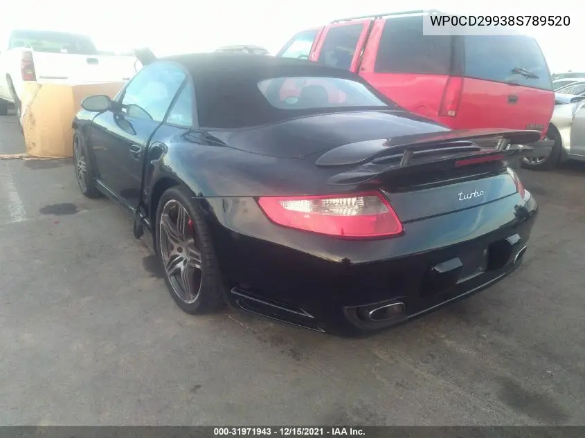 2008 Porsche 911 Turbo VIN: WP0CD29938S789520 Lot: 31971943