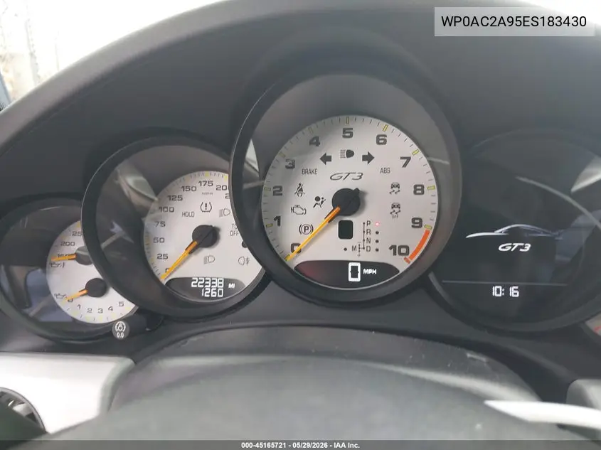 2014 Porsche 911 Gt3 VIN: WP0AC2A95ES183430 Lot: 45165721