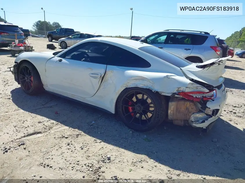 2015 Porsche 911 Gt3 VIN: WP0AC2A90FS183918 Lot: 45096025