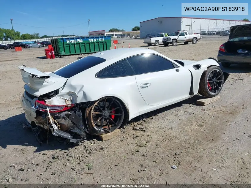 2015 Porsche 911 Gt3 VIN: WP0AC2A90FS183918 Lot: 45096025