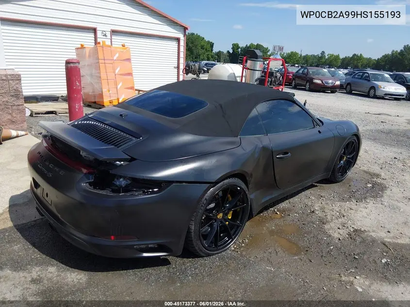 2017 Porsche 911 VIN: WP0CB2A99HS155193 Lot: 45173377