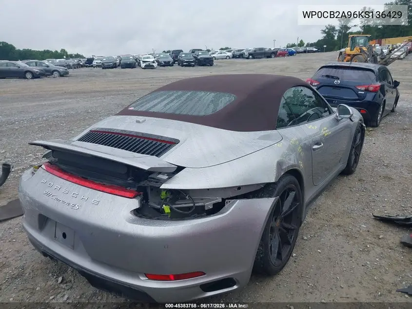 2019 Porsche 911 Carrera 4 Gts/Carrera 4S/Carrera Gts/Carrera S VIN: WP0CB2A96KS136429 Lot: 45383758